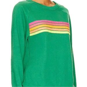 Aviator Nation Green Sweatshirt with Rainbow Stripes